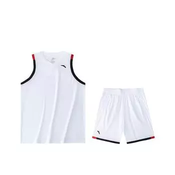 Anta Color Block V-Neck Pullover Vest And Straight Leg Shorts Casual Sports Set Men sets Pure-White Basic-Black 952421203-1 M