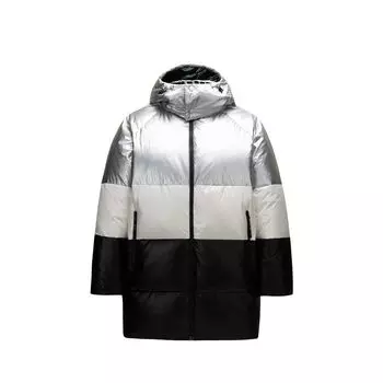Anta Color Block Zipper Hooded Comfortable Breathable Mid-Length Down Jacket Women outerwear Metallic-Silver Paper-White 162248922-2 S