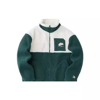 Anta Color Block Zipper Stand Collar Fleece Jacket Women jackets Stone-White Bay-Green 162348725-1 L