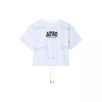 Anta Comfortable All-Over Print Letter Round Neck Pullover Short Sleeve T-Shirt Women Tops Snow-White 162428114-2 S
