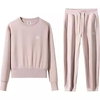 Anta Comfortable Breathable Loose Fit Round Neck Sweatshirt And High Waist Drawstring Cuffed Pants Set Women Tops, Bottoms Moran-Pink 962448202-3 S