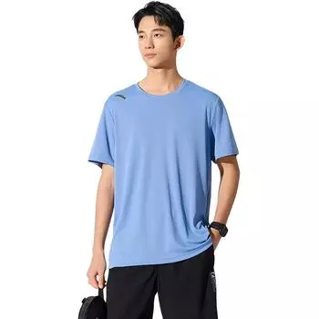 Anta Comfortable Breathable Solid Color Round Neck Versatile Short Sleeve T-Shirt Men Tops Navy-Blue 952527141-4 M