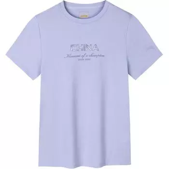 Anta Comfortable Breathable Versatile Letter Round Neck Short Sleeve T-Shirt Women Tops Light-Lavender 162437107-3 S
