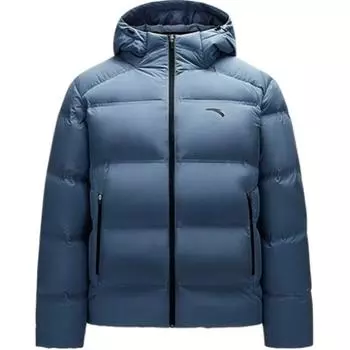 Anta Comfortable Casual Hooded Simple Zipper Down Jacket Men Outerwear Checkered-Gray 952447905-4 S