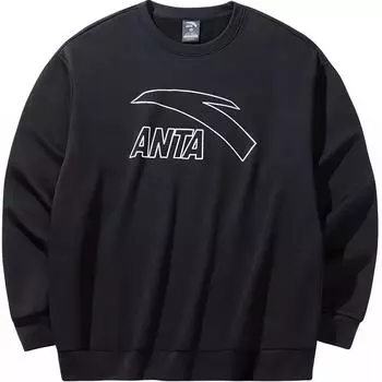 Anta Comfortable Casual Loose Round Neck Pullover Breathable Sweatshirt Men Sweatshirt Basic-Black 952448709-4 S