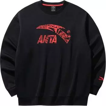 Anta Comfortable Casual Round Neck Simple Fleece Loose Sweatshirt Unisex Sweatshirt Basic-Black 952518702-3 S