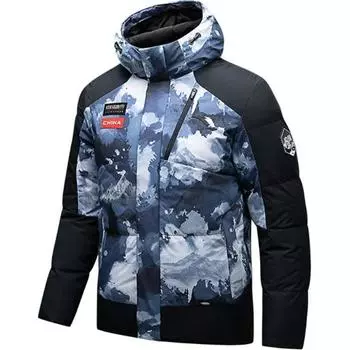 Anta Comfortable Casual Simple Color Block Warm Hooded Down Jacket Men Outerwear Ancient-Wall-Gray Full-Print Basic-Black 152517915S-7 M