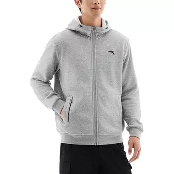 Anta Comfortable Casual Simple Fleece Zipper Hooded Cardigan Sweatshirt Men sweatshirt Gray Heather-Gray 952447710-1 L