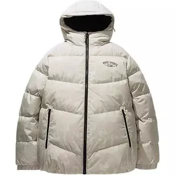 Anta Comfortable Casual Simple Loose Hooded Zipper Letter Print Down Jacket Men Outerwear Wood-Color 152448904N-1 M