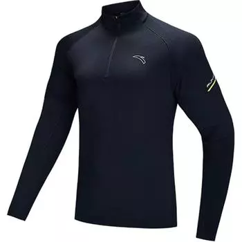 Anta Comfortable Casual Simple Stand Collar Thick Long Sleeve Knitted Shirt Men Tops Basic-Black 152445401N-4 L