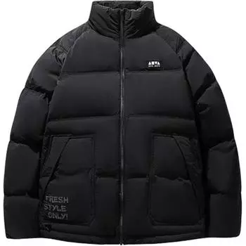 Anta Comfortable Casual Simple Stand Collar Zipper Loose Down Jacket Unisex Outerwear Basic-Black 172448902-2 M