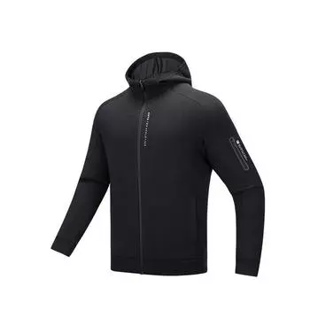 Anta Comfortable Casual Simple Zip Hooded Raglan Slim Fit Jacket Men Jacket Basic-Black 152517718S-4 L