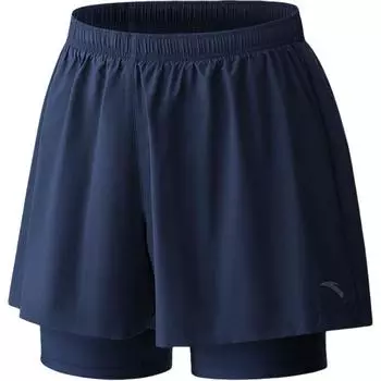 Anta Comfortable Casual Solid Color Elastic Waist Fake Two-Piece Swim Trunks Men Swimwear Dark-Blue 1824532409-4 M