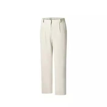 Anta Comfortable Fashionable Simple Versatile Solid Color Loose Straight Leg Zipper Casual Pants Women bottoms Natural-Wood-Color 162520503-4 S