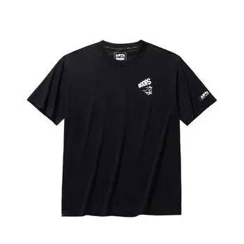 Anta Comfortable Letter Cartoon Print Simple Versatile Loose Fit Drop Shoulder Sports Short Sleeve T-Shirt Unisex Tops Basic-Black 172528114-4 L