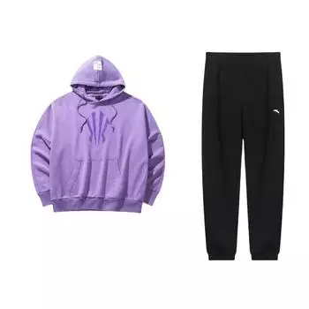 Anta Comfortable Letter Hoodie Loose Pullover Sweatshirt And Knitted Pants Set Men sweatshirt sets 952337309-1+172431705-4 S