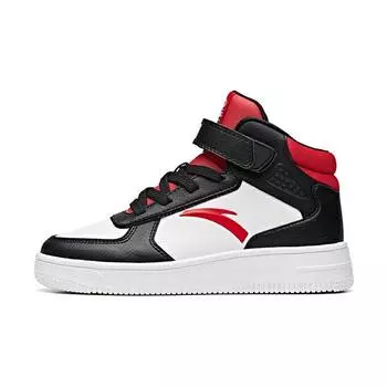 Anta Comfortable Lightweight Non-Slip Wear-Resistant High-Top Skate Shoes Kids Sneakers Black White Red A33038010H-2 38