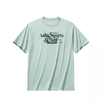Anta Comfortable Minimalist Versatile Casual Letter Plant Print Round Neck Short Sleeve T-Shirt Men Tops Ice-Green 152538122-2 S