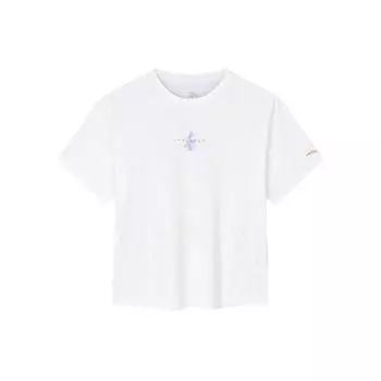 Anta Comfortable Printed Letter Round Neck Pullover T-Shirt Women Tops Paper-White 162427122-2 XL