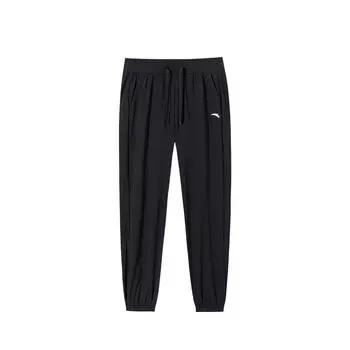 Anta Comfortable Simple Loose Cuffed Solid Color High Waist Drawstring Sports Casual Pants Women bottoms Black 162527335-1 S