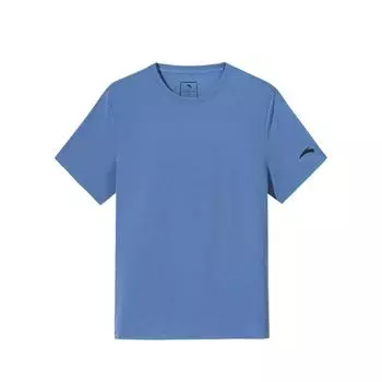 Anta Comfortable Simple Solid Color Round Neck Pullover Breathable Sports Short Sleeve T-Shirt Men Tops Navy-Blue 952527115-2 S