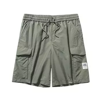Anta Comfortable Simple Versatile Loose Letter Mid-Rise Drawstring Casual Shorts Men shorts Gray-Olive 152528506-3 L