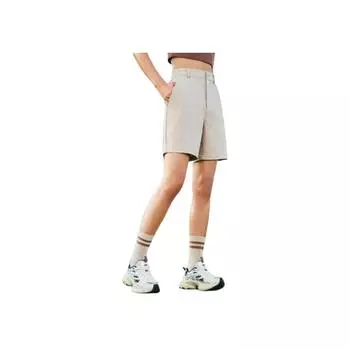 Anta Comfortable Simple Versatile Loose Mid-Rise Solid Color Zipper Casual Shorts Women shorts Light-Khaki 962527510-1 XS