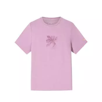 Anta Comfortable Simple Versatile Round Neck Letter Casual Sports Short Sleeve T-Shirt Women T-Shirts Lavender-Pink 162537119-4 M