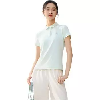 Anta Comfortable Simple Versatile Solid Color Slim Fit Lightweight Sports Polo Shirt Women Tops Sunrise-Green 962527122-4 XS