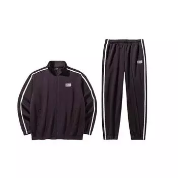 Anta Comfortable Striped Drawstring Casual Sports Suit Men suits Dark-Brown 952438201-2 S