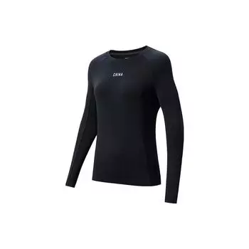 Anta Comprehensive Training Series Letter Round Neck Pullover Long Sleeve Fitness Top Women tops Black 162347408-3 M