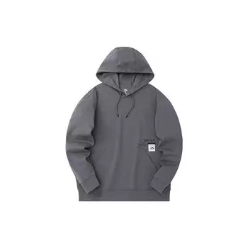 Anta Comprehensive Training Series Lettered Hooded Pullover Sweatshirt Men sweatshirt Smoke-Blue-Gray 152337716-3 M