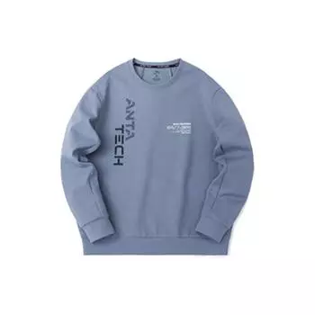 Anta Comprehensive Training Series Logo Print Round Neck Pullover Long Sleeve Hoody Men sweatshirt Jade-Blue 952317706-3 XXL