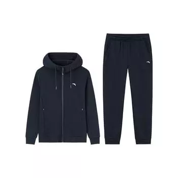 Anta Comprehensive Training Series Solid Color Zipper Hooded Fleece Jacket And Mid-Waist Long Pants Casual Set Women sets Basic-Black 962337201-1 XS