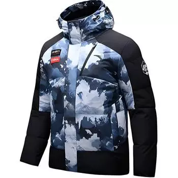 Anta Craftsmanship Series Water-Resistant Windproof Warm Down Jacket Men Outerwear Old-Wall-Gray Full-Print Basic-Black 152447926N-7 L