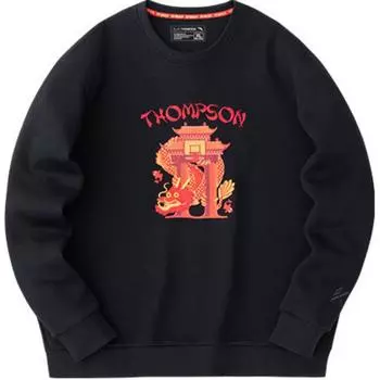 Anta Dragon Year Series круглый вырез свитер повседневный спортивный длинный рукав толстовка мужская толстовка базовый-черный киноварно-красный 152411758-5 M