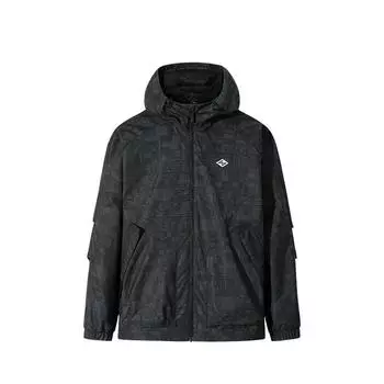 Anta Full Print Zip Up Hooded Comfortable Breathable Versatile Loose Jacket Men jackets Basic-Black 152511605S-4 L