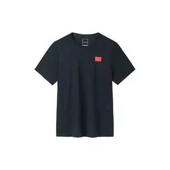 Anta Футболка Champion All-Weather Series с логотипом национального флага, однотонная, с круглым вырезом, коротким рукавом, мужская, футболки Night-Sea-Black 152330101-5 S