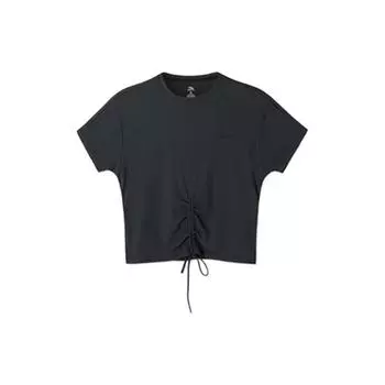 Anta Футболка-пуловер Ice Silk однотонная с плиссировкой и круглым вырезом, женские топы, черный цвет 962227721-3 XL