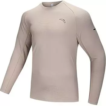 Anta Футболка Running Series однотонная с круглым вырезом, легкая, с длинным рукавом, мужская, цвета шампанского, хаки 952445402-1 M