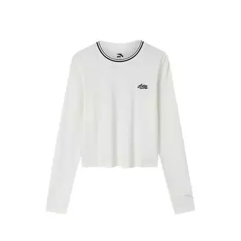 Anta Футболка с длинным рукавом и круглым вырезом Lifestyle Series Letter, женские топы цвета слоновой кости 962438402-2 L