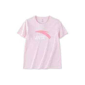 Anta Футболка с коротким рукавом и круглым вырезом Lifestyle Series с логотипом, женские топы, цвет розовый 962328120-2 XS