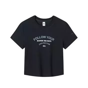 Anta Футболка с коротким рукавом и круглым вырезом Letter Slim Fit, женская, черная 162428117-4 2XL