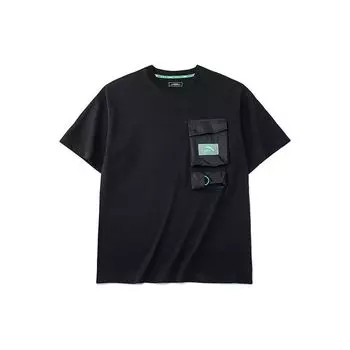 Anta Футболка с коротким рукавом Lifestyle Series, однотонная, с круглым вырезом, карманом, мужская, черная 152228122-4 S