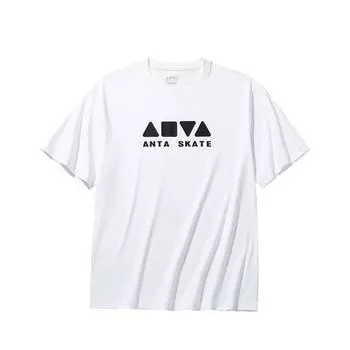 Anta Футболка с круглым вырезом и геометрическим узором, свободная, повседневная, с коротким рукавом, унисекс, топы, чисто-белый цвет 172428134R-1 2XL