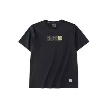 Anta Футболка с круглым вырезом и китайскими иероглифами FW22, мужские топы, цвет черный 152230135-3 M