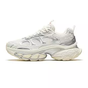 Anta Fuyiao Thick Sole Casual Leather Mesh Splicing Retro Height Increasing Low Top Dad Shoes Women sneaker White Silver 122438897-1 39
