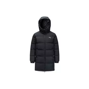 Anta FW22 Сплошной цвет с принтом логотипа Длинный пуховик на молнии с капюшоном Мужская верхняя одежда Черный 952247976-2 S