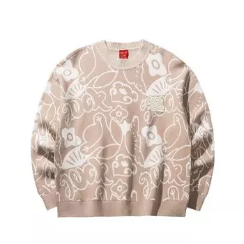 Anta Good Things Happen Series All Over Print Round Neck Comfortable Breathable Versatile Casual Loose Long Sleeve Sweater Women sweater 162518731-1 XL