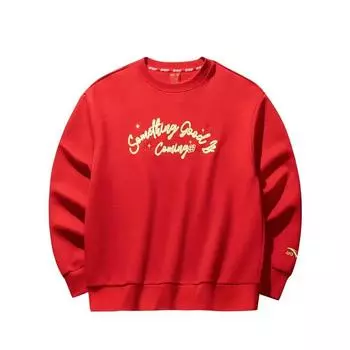 Anta Good Things Happen Series Round Neck Pullover Loose Embroidered Casual Sweatshirt Women tops Deep-Red 162518730-2 L